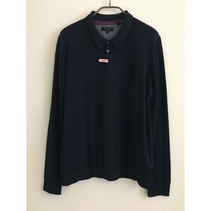 Ted Baker London Polo Shirt Men's 5 XL Navy Long Sleeve Silk Blend